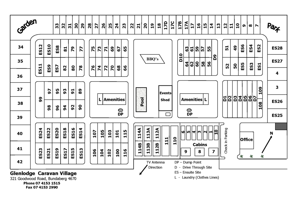 Glenlodge Caravan Village park map
